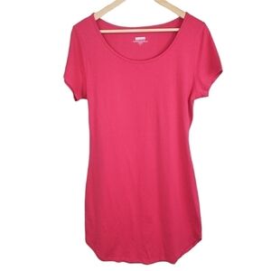 SMART TREND Short Sleeve Long Shirt Dress Pink Size L